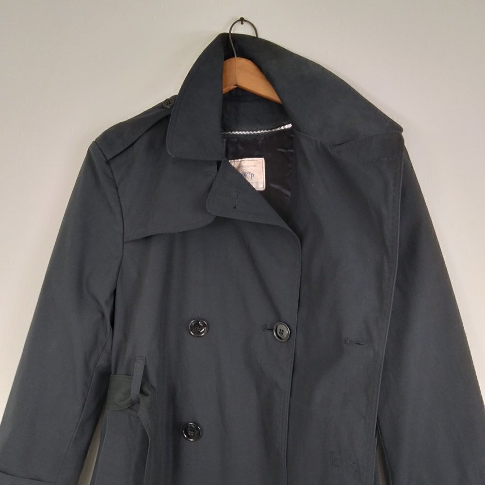 Y2K  Black Trench Coat Made In USA For Military Zip Out Lining Stylish Sz 38XS - Picture 13 of 15
